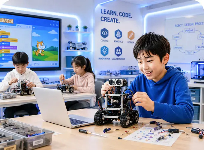 ロボットを組み立てる子ども
